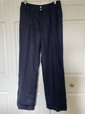Lauren Ralph Lauren Dark Navy Linen Pants with Cuffed Hems and Lining